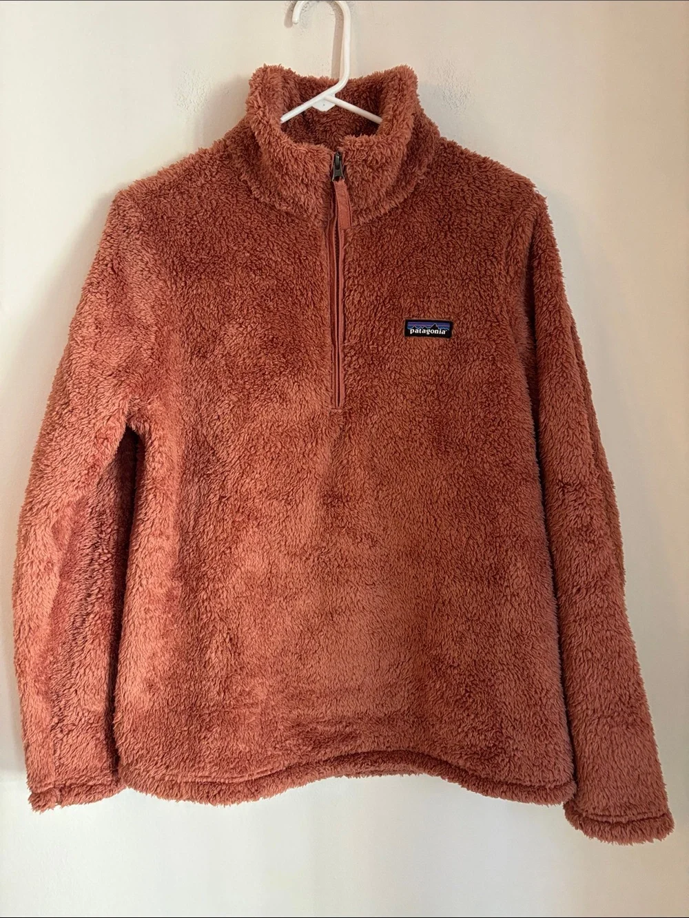 Patagonia Los Gatos 1/4 zip fuzzy Quarter-Zip Fleece Pullover Rust Peach Women L